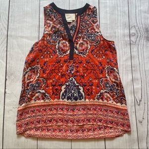 Anthropologie Vanessa Virginia Orange & Navy Silk Tank Top Size Small